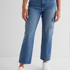 Express High Waisted Straight Ankle Cargo Jeans